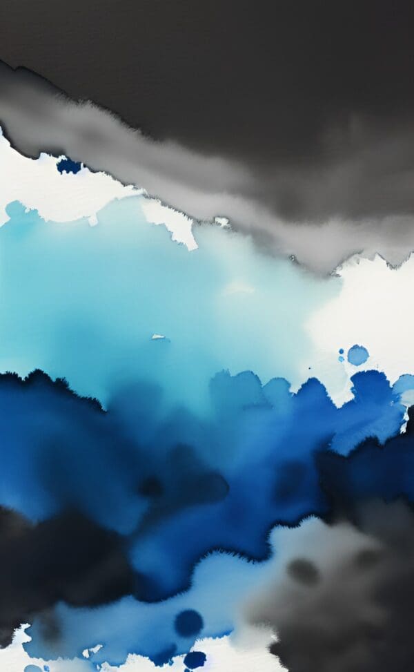 A painting of blue and white clouds in the sky