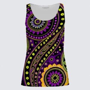 A purple and yellow paisley pattern tank top