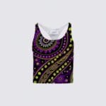 A purple and yellow tank top with an abstract design.