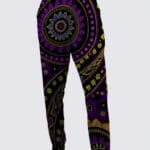 A purple and yellow patterned jogger pants