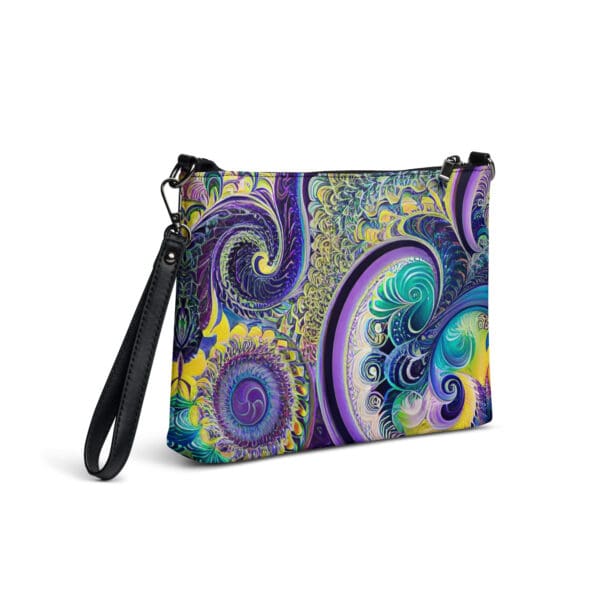 A colorful purse with swirls and designs on it.