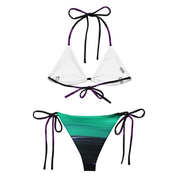 A bikini top and bottom with ties on them.