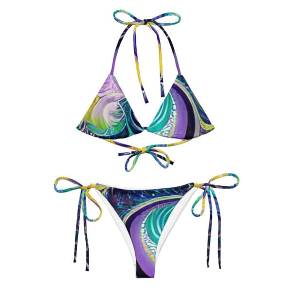 A bikini with a colorful pattern on it.