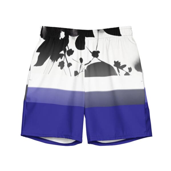 A pair of blue and white shorts with trees