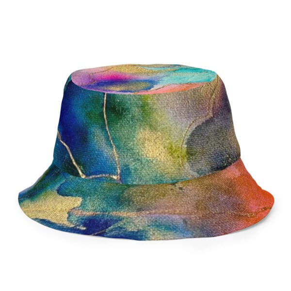 A colorful hat with some leaves on it