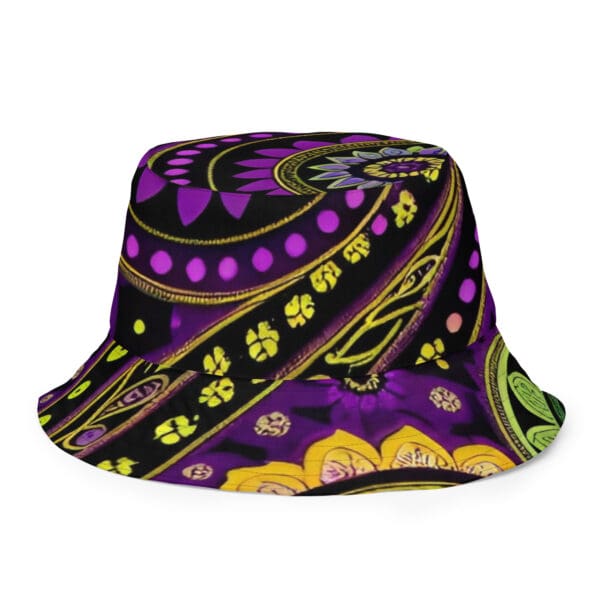 A purple and yellow hat with a black background