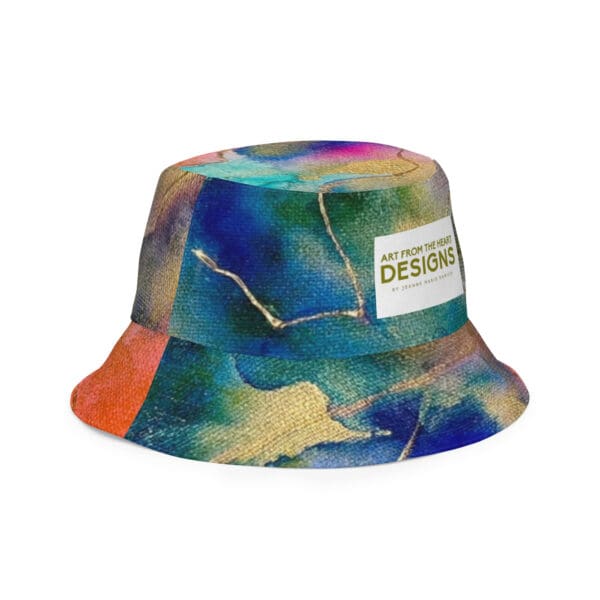 A bucket hat with a colorful design on it.