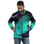 Man wearing a stylish, colorful jacket.