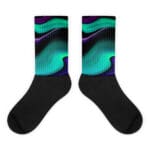 Abstract patterned socks in teal and purple.