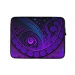 A purple and blue laptop case with an artistic design.