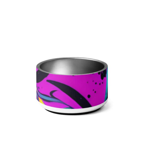 A bowl with purple and black design on it.