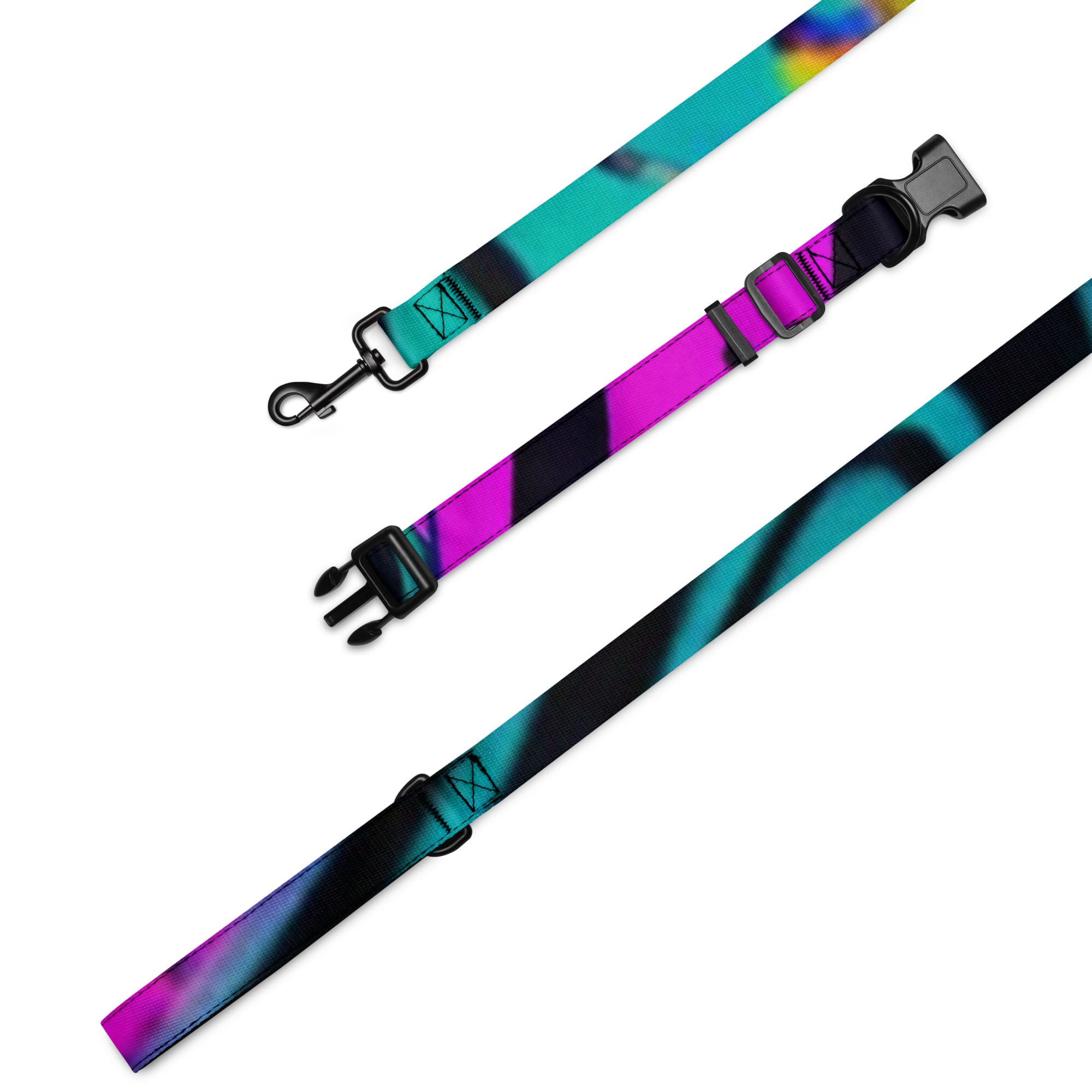 A dog collar and leash set with a colorful design.