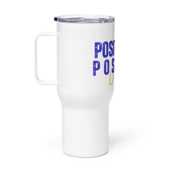 A white cup with the words " positive psychology ".