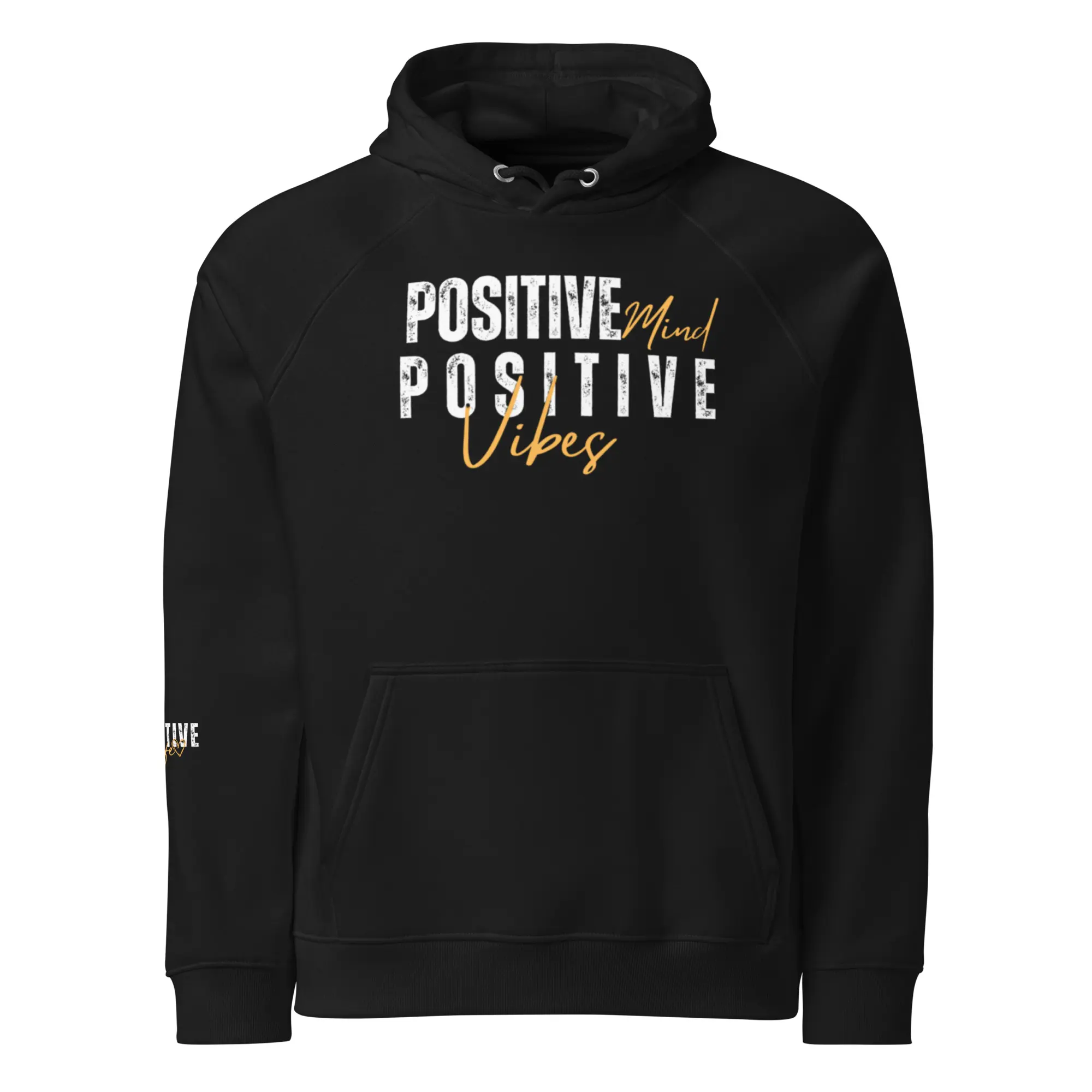 A black hoodie with the words " positive vibes ".