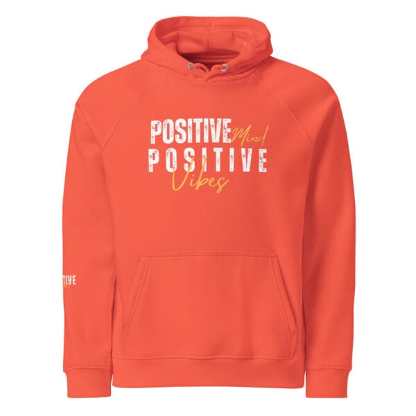 A red hoodie with the words " positive vibes ".