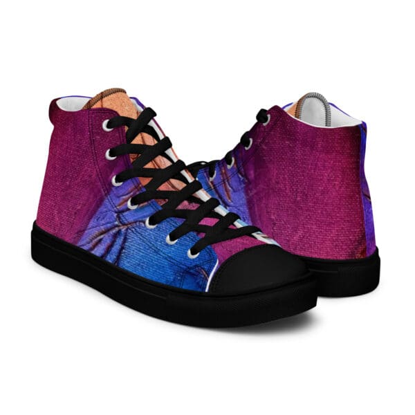 A pair of shoes with colorful designs on them.