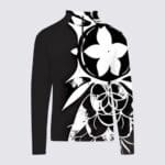 Black and white floral patterned sweatshirt.