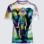 Colorful elephant graphic tee shirt design.