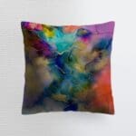 Colorful abstract design on decorative pillow.