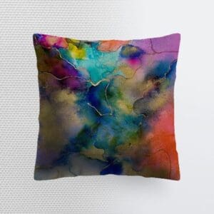 Colorful abstract design on decorative pillow.