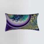Colorful decorative pillow with swirling patterns.