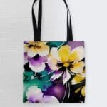 Colorful floral tote bag design.