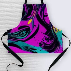 Vibrant abstract design on a cooking apron.