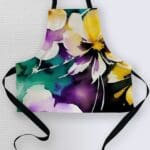 Colorful floral-patterned kitchen apron.