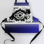 Floral-patterned apron in blue and black.