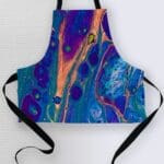 Colorful abstract design on a cooking apron.