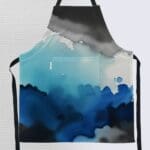 Blue and gray watercolor patterned apron.