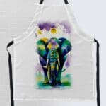Colorful elephant illustration on an apron.