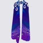 Colorful abstract patterned scarf hanging.