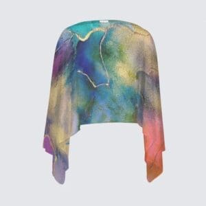 Colorful lightweight shawl with abstract design.