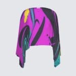 Colorful cropped top with abstract design.
