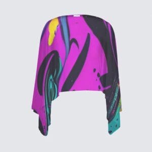Colorful cropped top with abstract design.