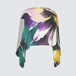 Colorful floral-patterned scarf or shawl.