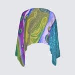 Colorful patterned scarf on a light background.