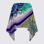 Colorful patterned shawl with decorative design.