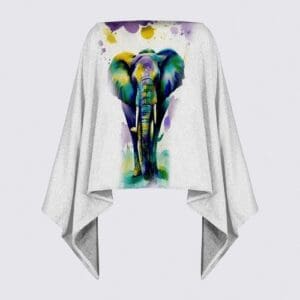 Colorful elephant design on white fabric.