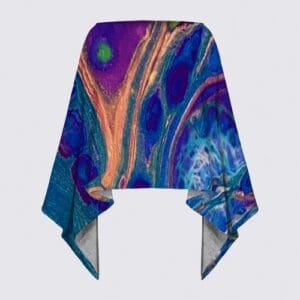 Colorful abstract patterned scarf design.