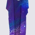 Colorful patterned kimono in shades of blue.