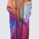 Colorful, abstract patterned garment on display.