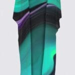 Colorful patterned kimono-style jacket.