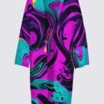 Colorful abstract patterned kimono-style garment.