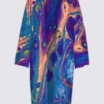 Colorful abstract patterned garment on display.