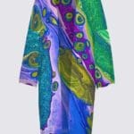 Colorful patterned kimono with abstract designs.