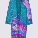 Colorful abstract patterned kimono fashion design.
