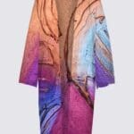 Colorful, artistic kimono-style garment design.