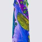 Colorful abstract patterned sleeveless dress.
